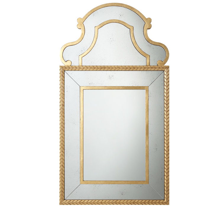 Regency-Style Chevron-Leaf Carved Rustic Gold Wall Mirror