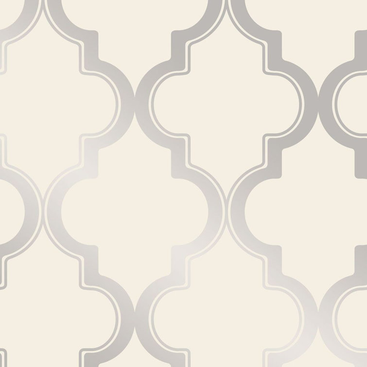 Cream and Metallic Silver Vinyl Peel and Stick Wallpaper Roll