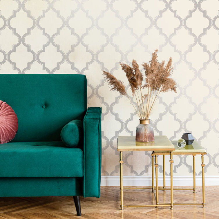 Cream and Metallic Silver Vinyl Peel and Stick Wallpaper Roll