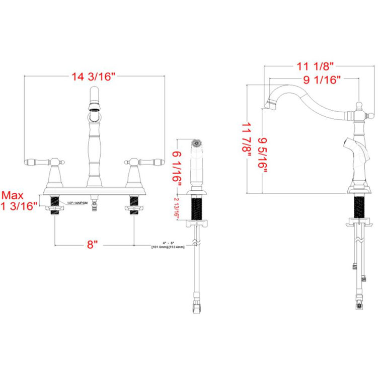 Oil Rubbed Bronze Double Handle Kitchen Faucet with Side Sprayer