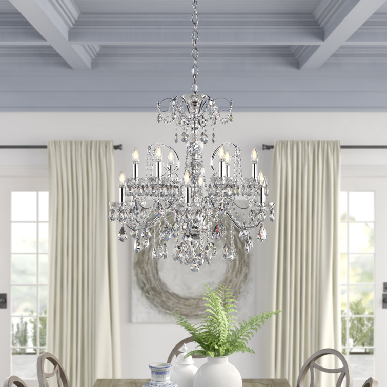 Century Elegance 12-Light Antique Silver Crystal Chandelier