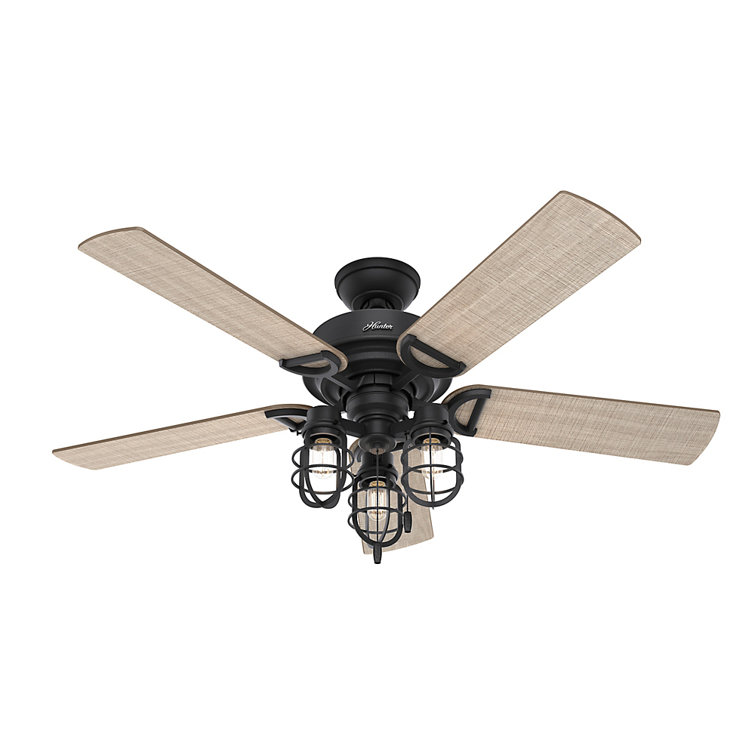 Starklake 52" Natural Iron Industrial Farmhouse Outdoor Ceiling Fan with LED Lighting