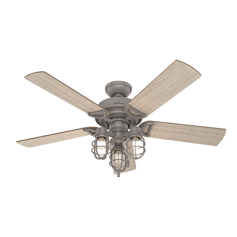 52" Quartz Grey Metal Industrial Ceiling Fan with LED Light