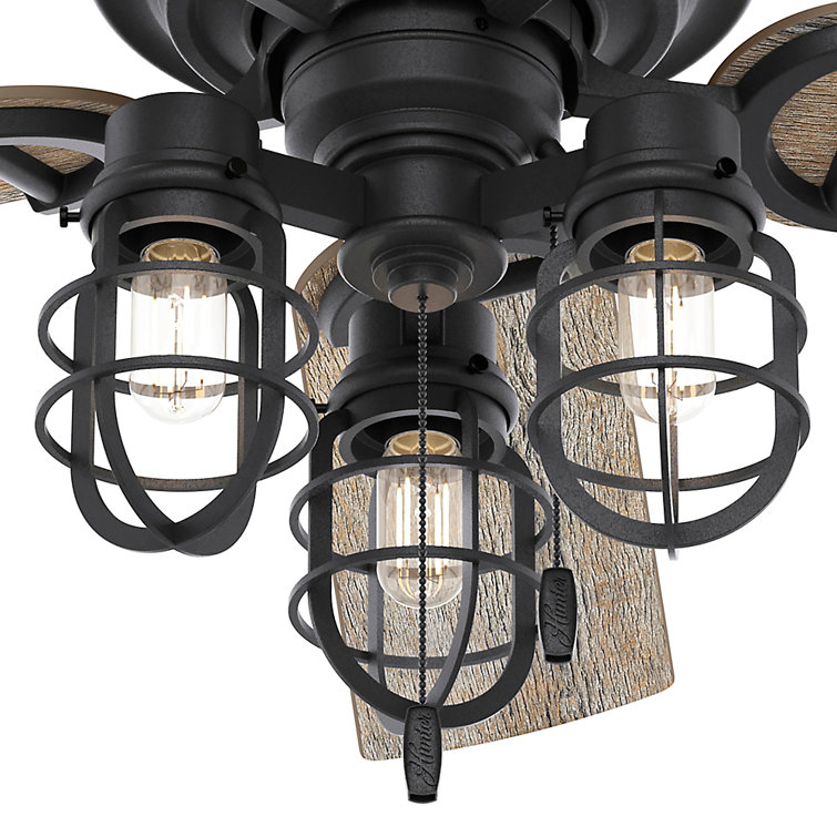 Starklake 52" Natural Iron Industrial Farmhouse Outdoor Ceiling Fan with LED Lighting