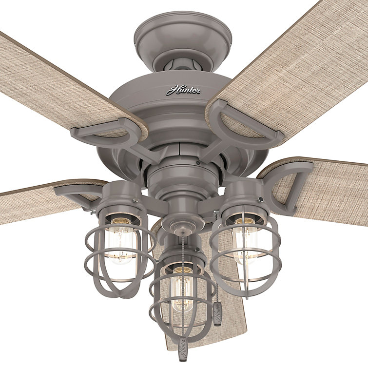 52" Quartz Grey Metal Industrial Ceiling Fan with LED Light