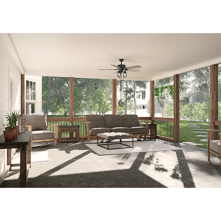 Starklake 52" Natural Iron Industrial Farmhouse Outdoor Ceiling Fan with LED Lighting
