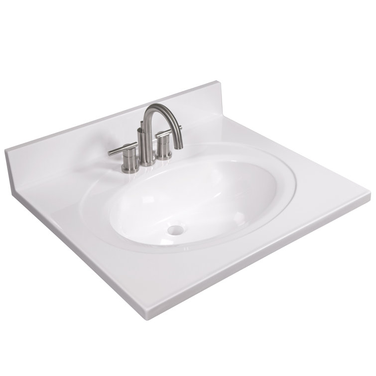 White Cultured Marble Single Vanity Top with Backsplash