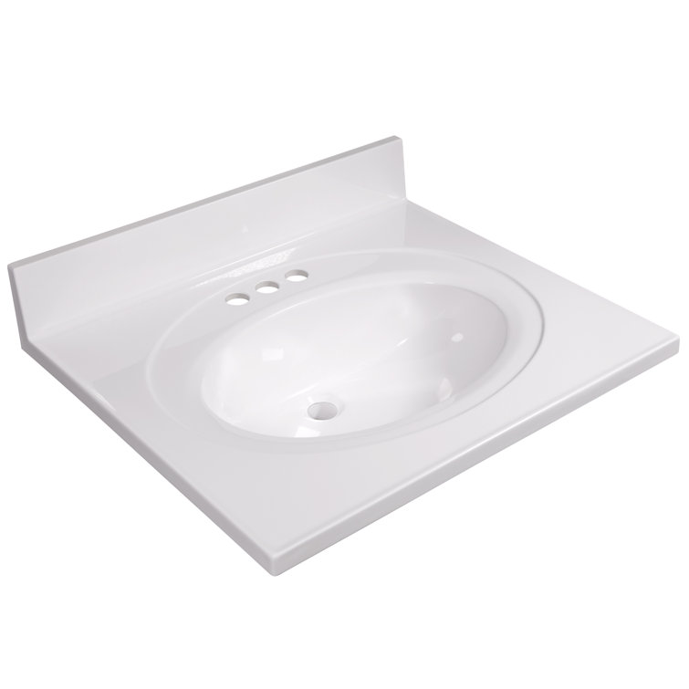 White Cultured Marble Single Vanity Top with Backsplash