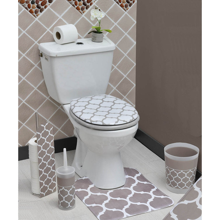 Taupe and White Plastic Moroccan Freestanding Toilet Paper Holder