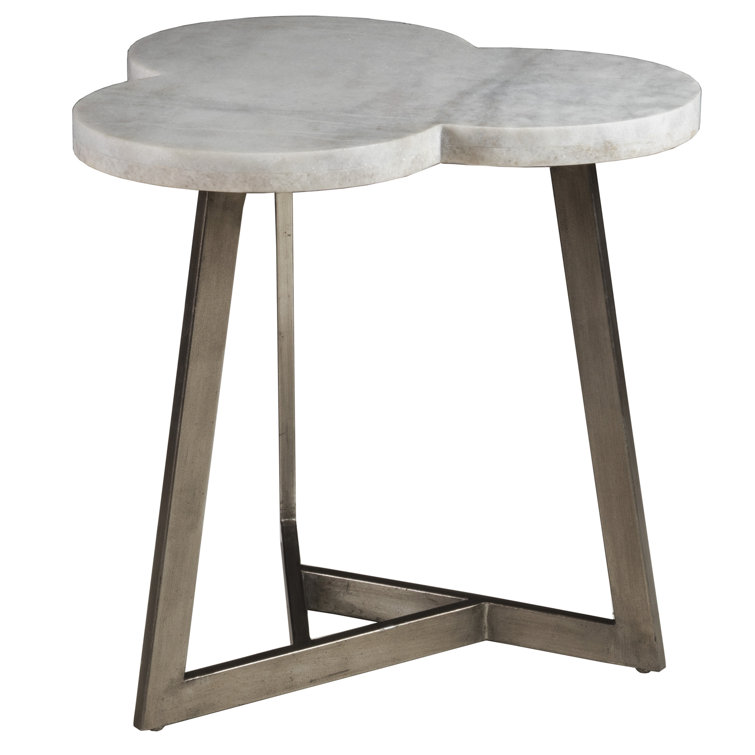 Venetian White Marble and Silver Iron Triangular End Table