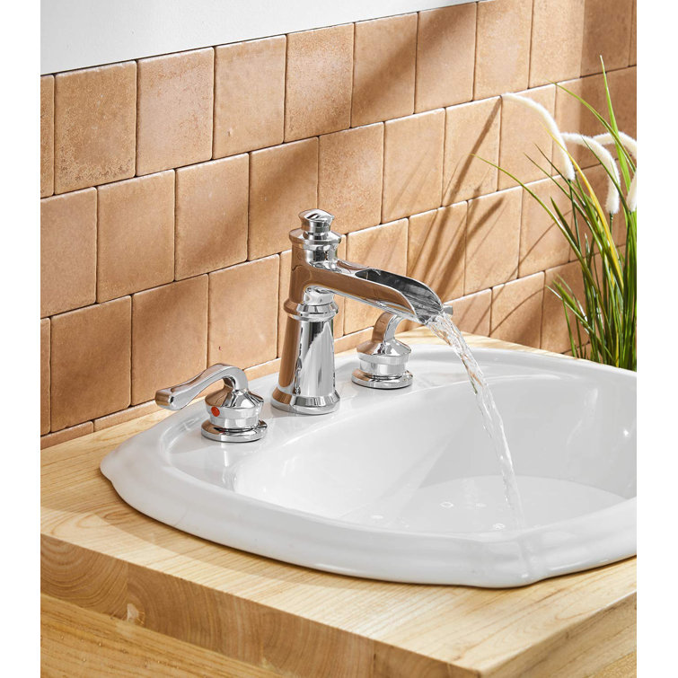 Polished Chrome 8-inch Double Handle Widespread Bathroom Faucet