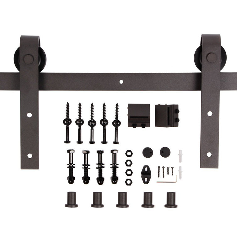 Aged Barrel Dark Walnut Pine Wood Sliding Barn Door with Hardware Kit