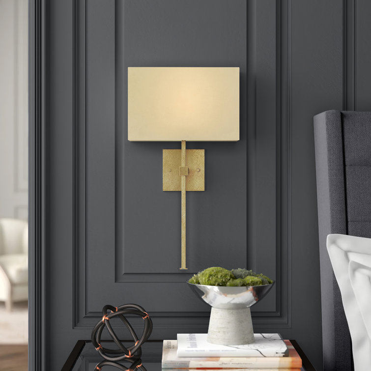 Antique Gold Leaf Wall Sconce with Champagne Silk Shade