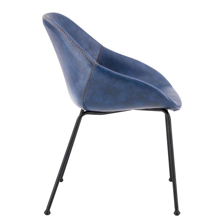 Vintage Dark Blue Faux Leather Low Back Side Chair Set