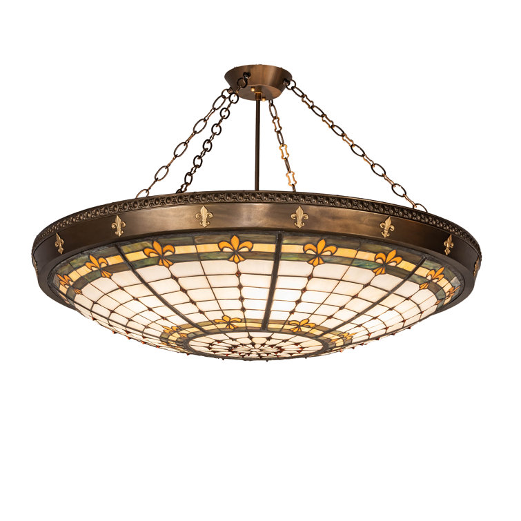 Elegant 6-Light Fleur-de-Lis Copper & Glass Semi-Flush Mount