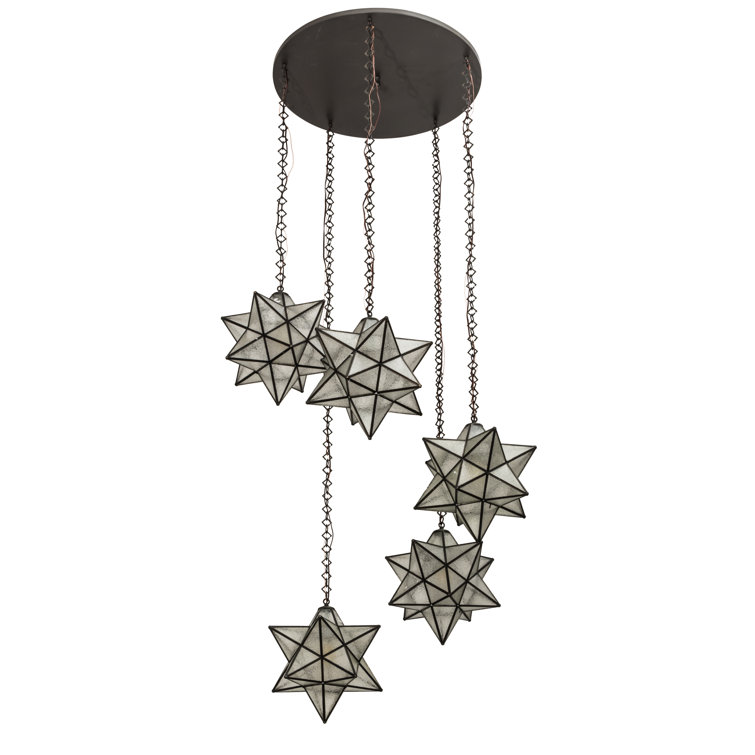 Moravian Star 5-Light Bronze & Glass Cluster Pendant