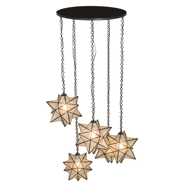 Moravian Star 5-Light Bronze & Glass Cluster Pendant