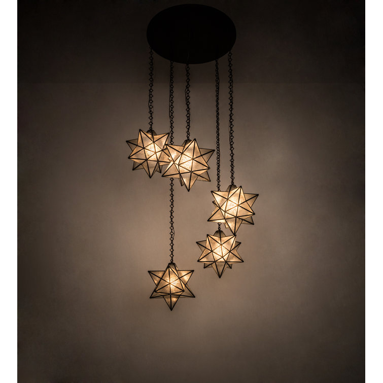 Moravian Star 5-Light Bronze & Glass Cluster Pendant