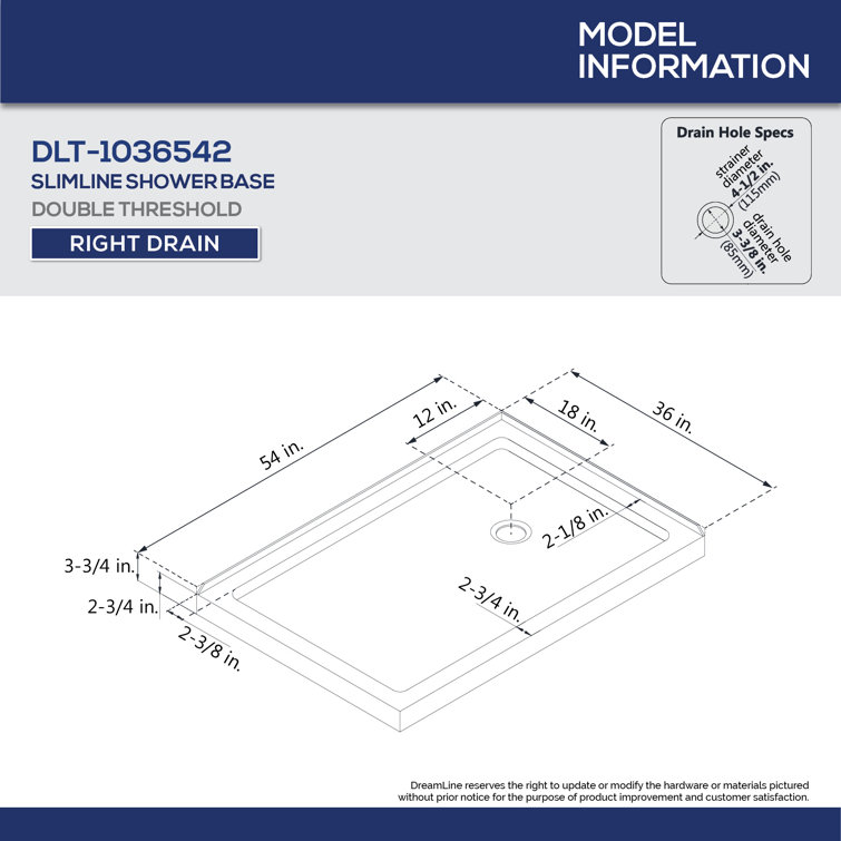 SlimLine 54" x 36" Biscuit Acrylic Double Threshold Shower Base