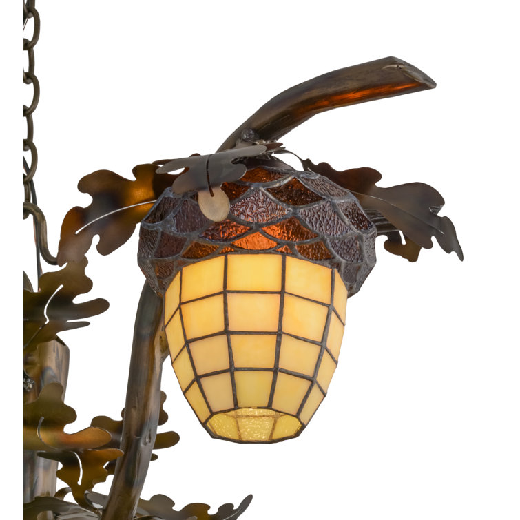 Acorn Branch Beige Art Glass Chandelier in Antique Copper Finish