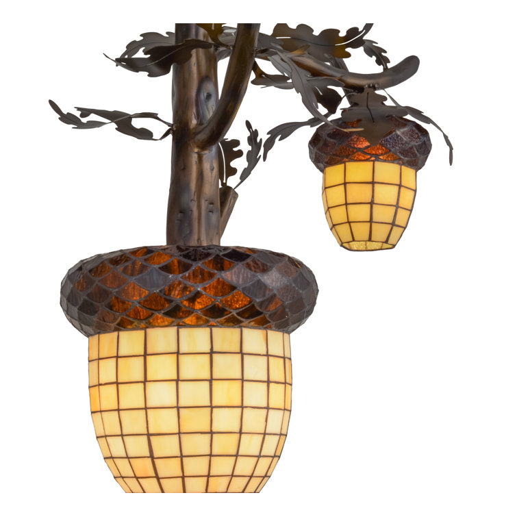 Acorn Branch Beige Art Glass Chandelier in Antique Copper Finish