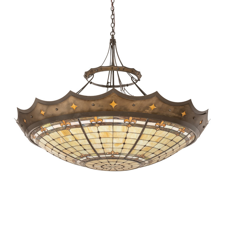 Fleur-de-Lite 57" Copper and Glass Indoor/Outdoor Pendant