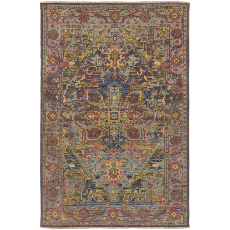 Hand-Knotted Multicolor Wool Bohemian Area Rug with Fringe