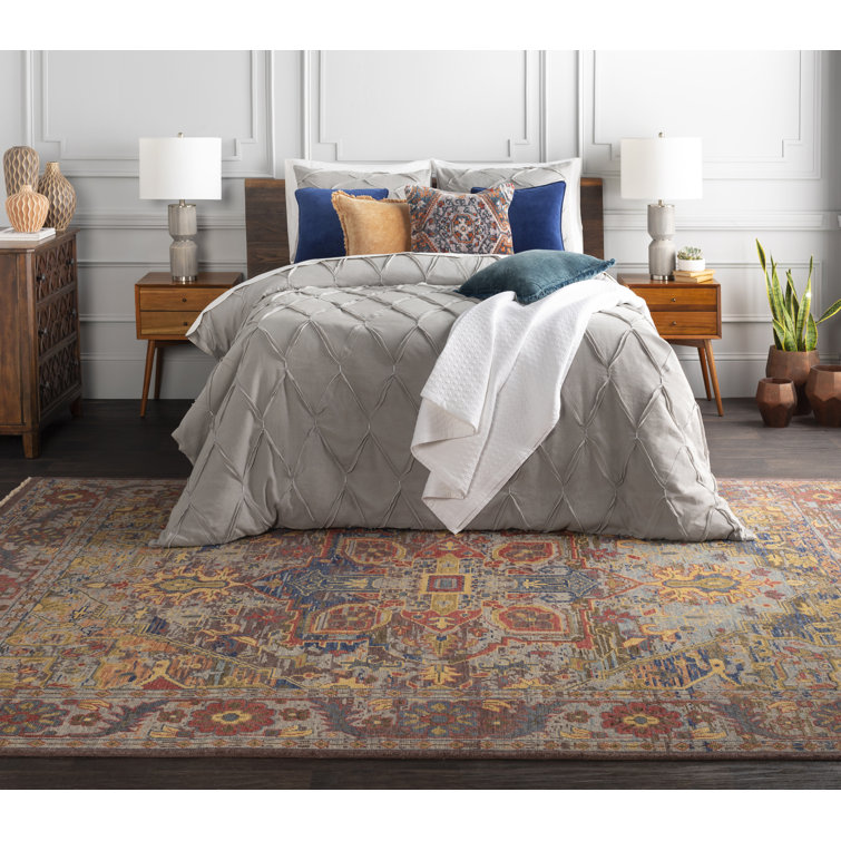 Hand-Knotted Multicolor Wool Bohemian Area Rug with Fringe