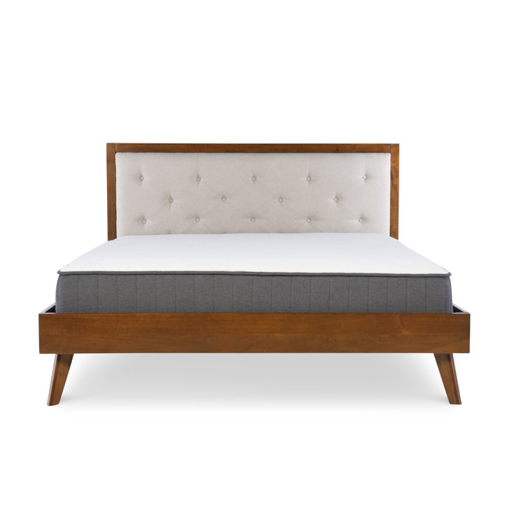 Reid Mid-Century Oatmeal Tufted Queen Platform Bed with Slats