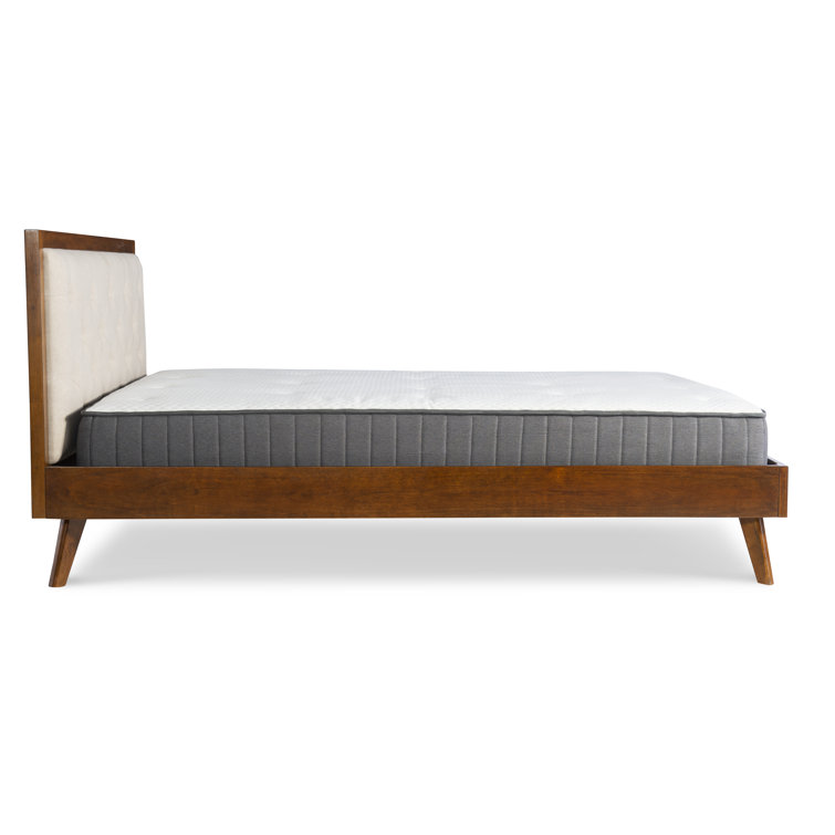 Mid-Century Modern Oatmeal King Bed with Tufted Upholstery