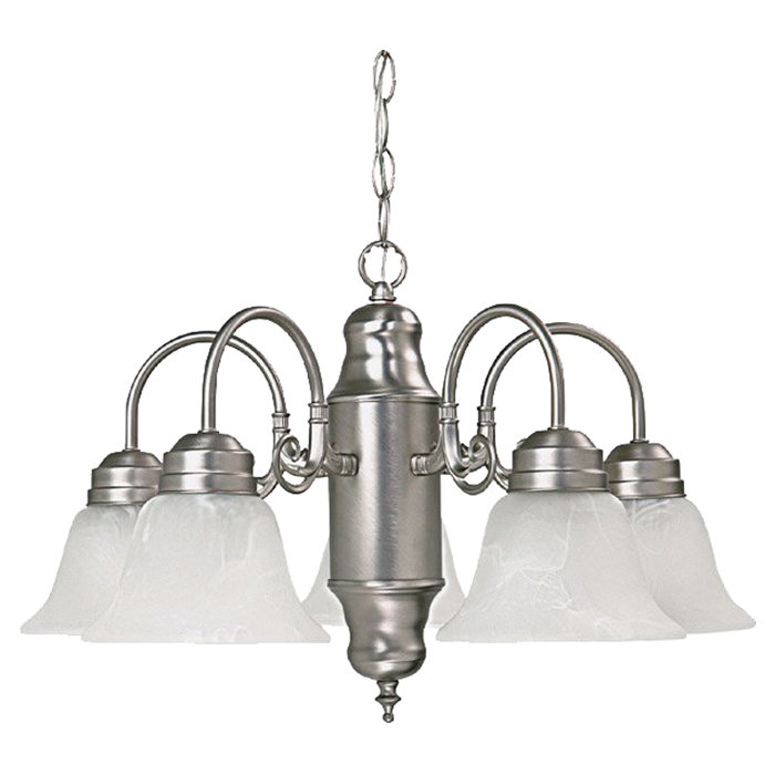 Matte Nickel 5-Light Mini Chandelier with Faux Alabaster Glass