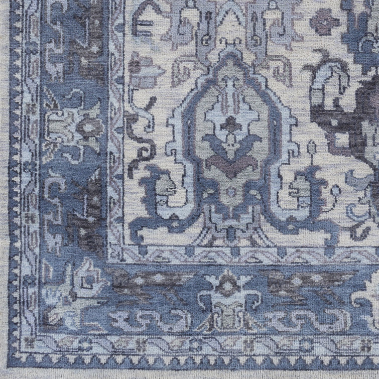 Hand-Knotted Blue Wool 4' x 6' Rectangular Rug