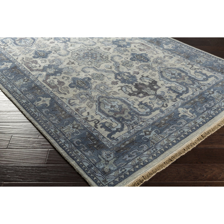 Hand-Knotted Blue Wool 4' x 6' Rectangular Rug