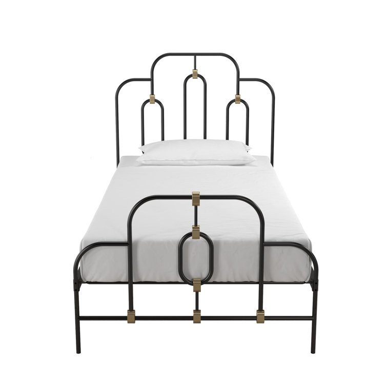 Olivia Twin Black and Gold Metal Bed Frame with Headboard