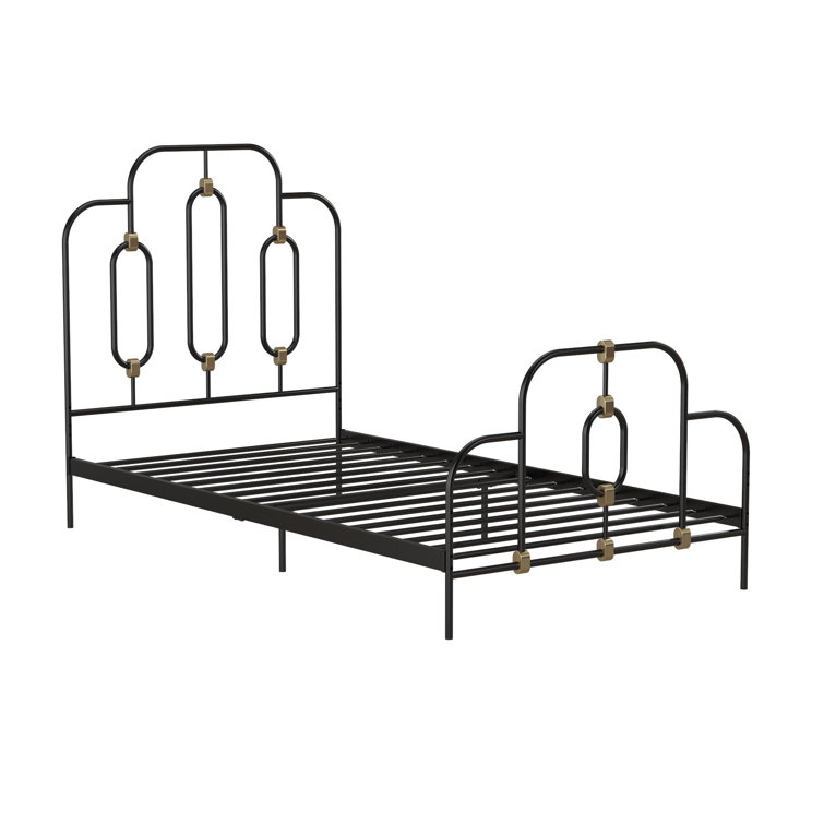 Olivia Twin Black and Gold Metal Bed Frame with Headboard