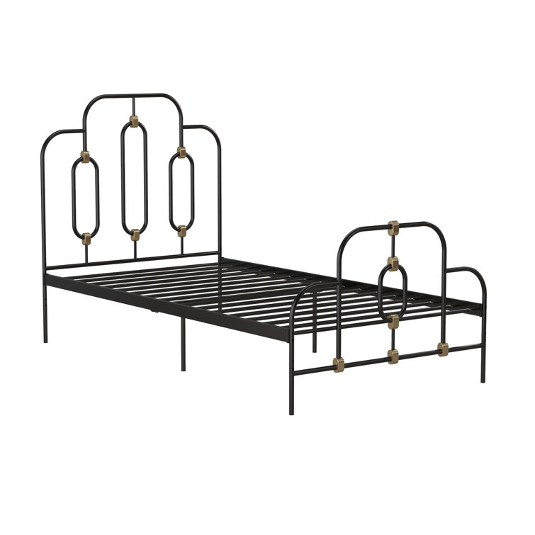 Olivia Twin Black and Gold Metal Bed Frame with Headboard