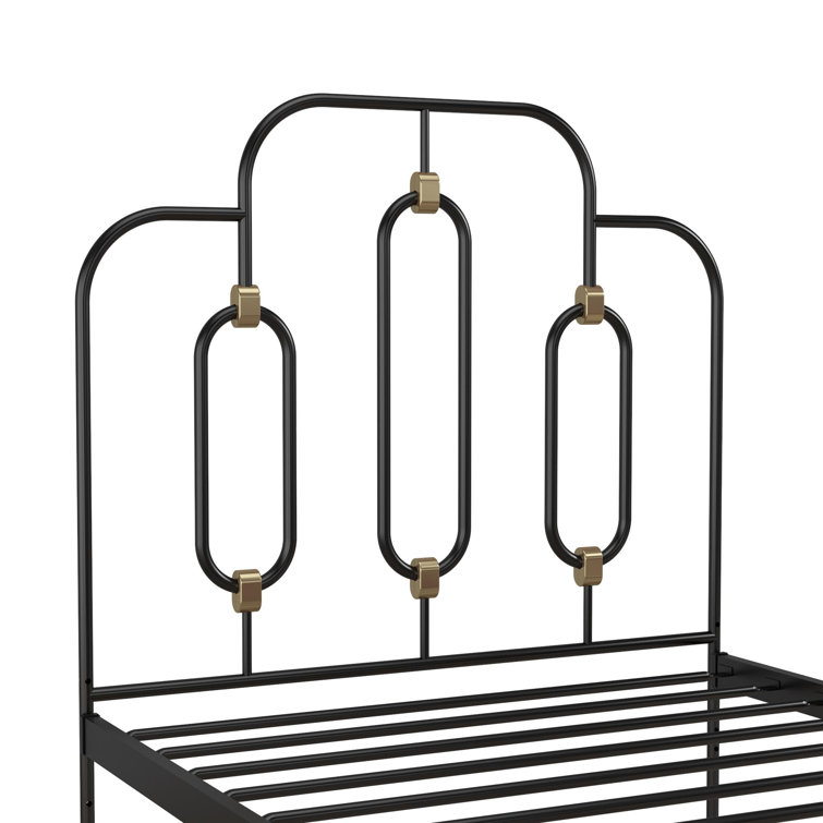 Olivia Twin Black and Gold Metal Bed Frame with Headboard