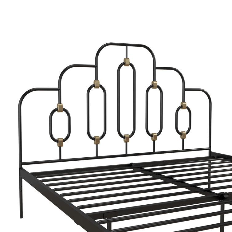 Olivia Twin Black and Gold Metal Bed Frame with Headboard