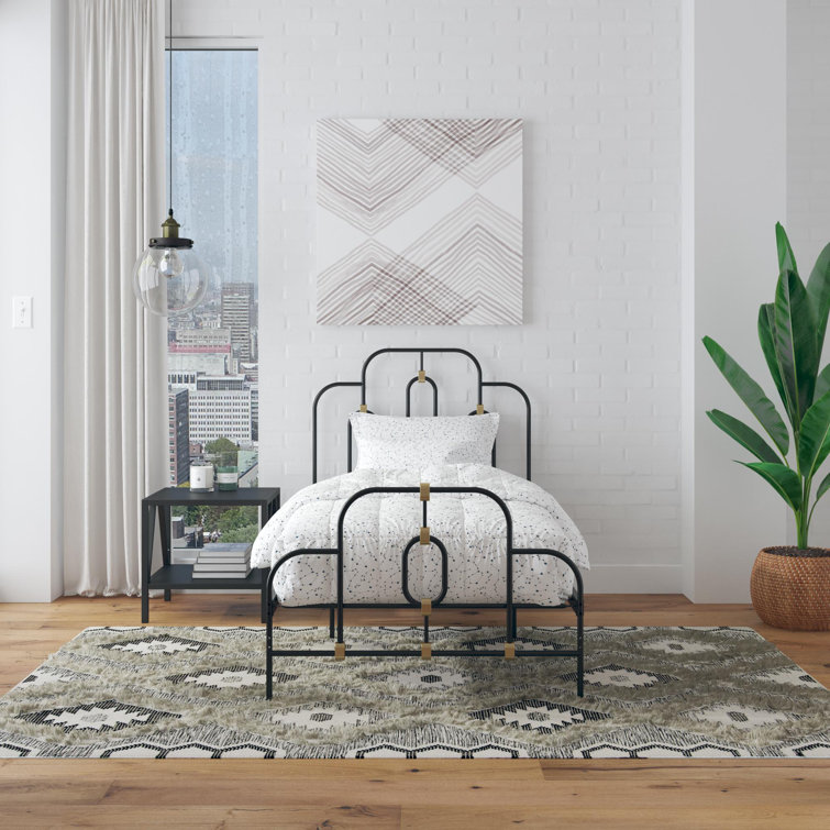Olivia Twin Black and Gold Metal Bed Frame with Headboard