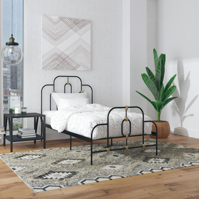 Olivia Twin Black and Gold Metal Bed Frame with Headboard