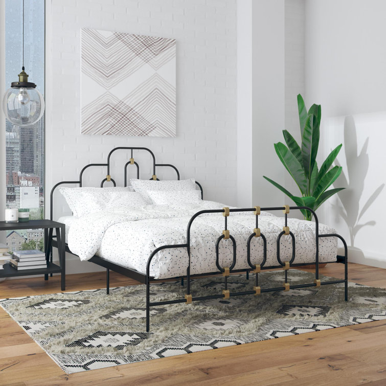 Olivia Twin Black and Gold Metal Bed Frame with Headboard