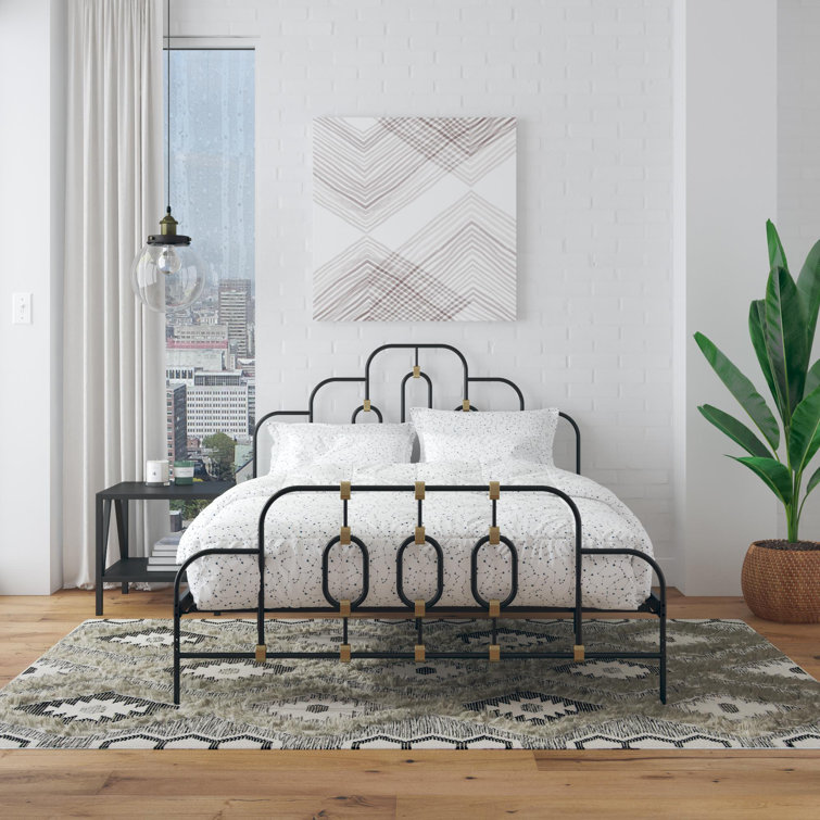 Olivia Twin Black and Gold Metal Bed Frame with Headboard