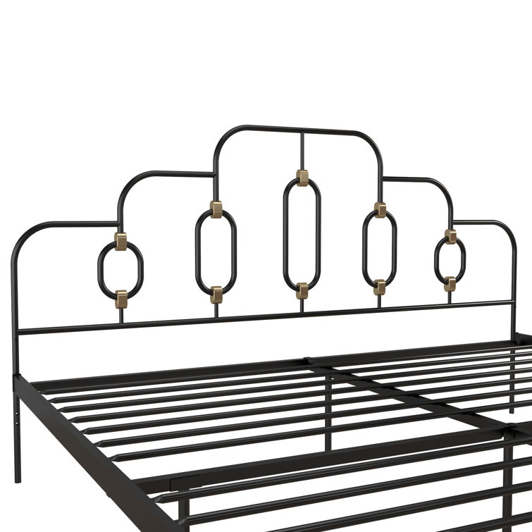 Olivia Twin Black and Gold Metal Bed Frame with Headboard