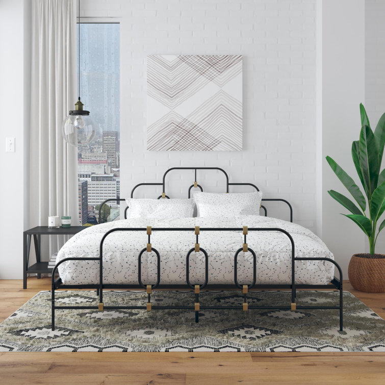 Olivia Twin Black and Gold Metal Bed Frame with Headboard