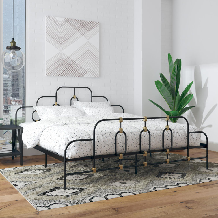 Olivia Twin Black and Gold Metal Bed Frame with Headboard