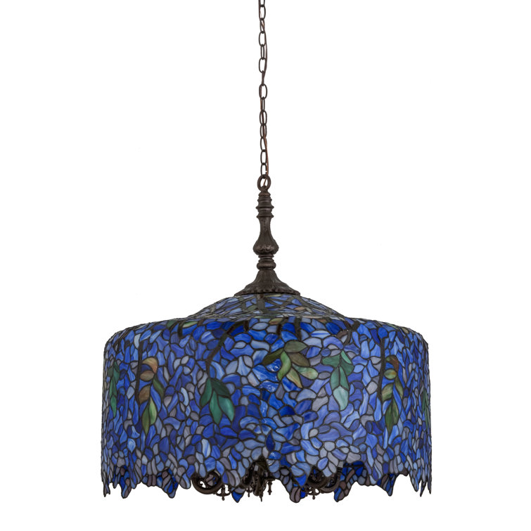 Meyda 30" Bronze Wisteria Art Glass Drum Chandelier - Indoor/Outdoor