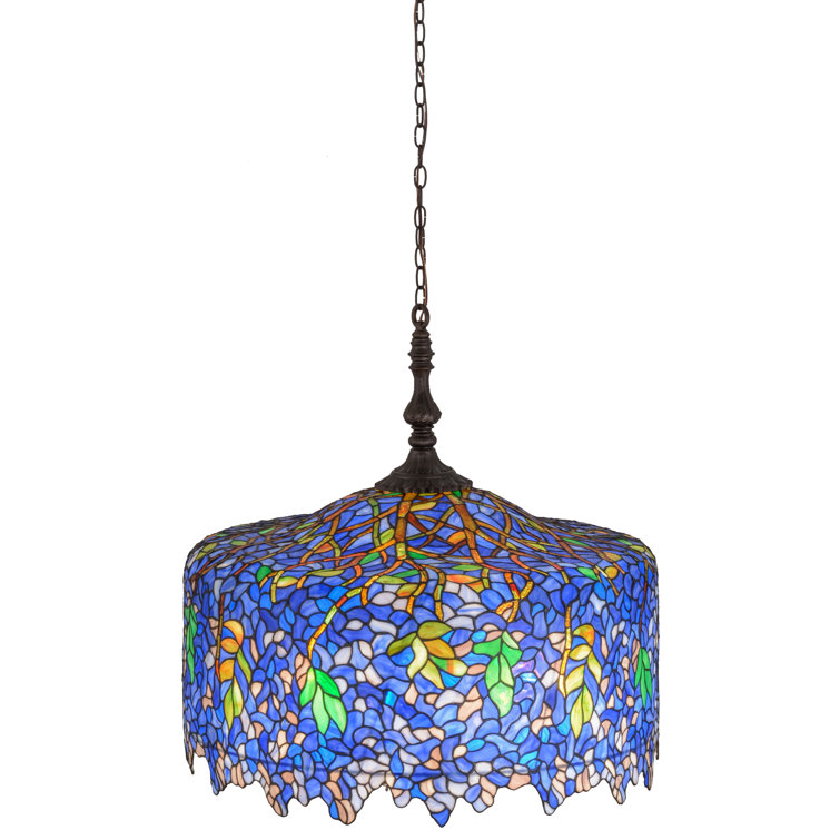 Meyda 30" Bronze Wisteria Art Glass Drum Chandelier - Indoor/Outdoor