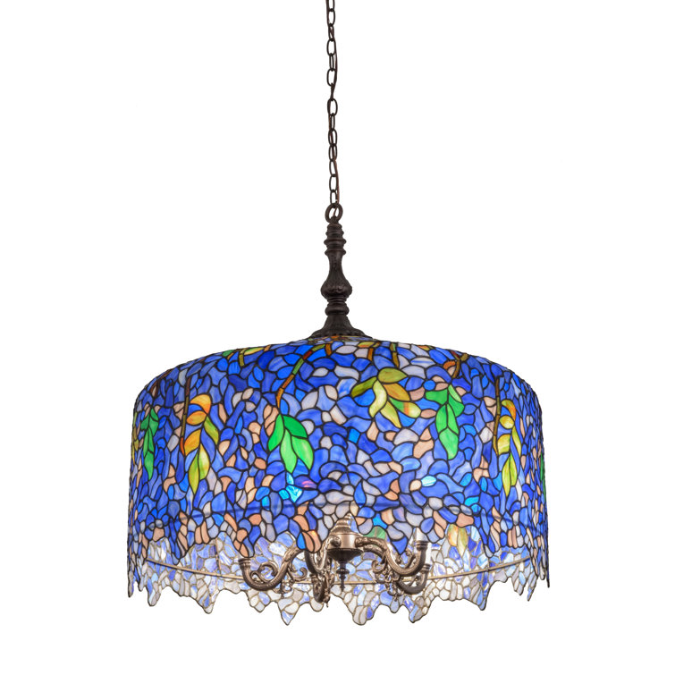 Meyda 30" Bronze Wisteria Art Glass Drum Chandelier - Indoor/Outdoor