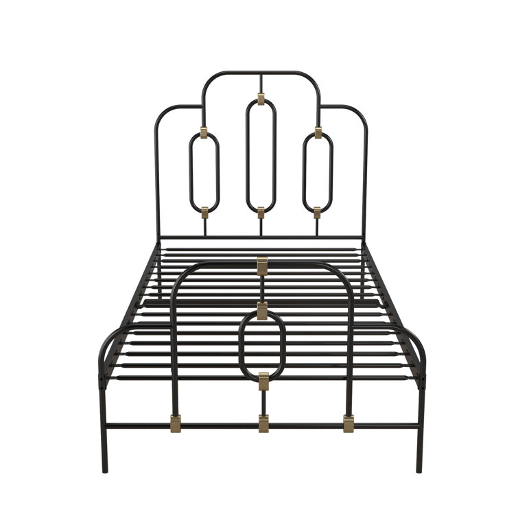 Olivia Twin Black and Gold Metal Bed Frame with Headboard