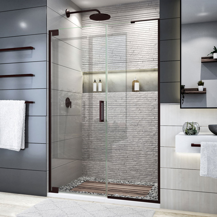 Elegance Plus 46" W x 72" H Frameless Pivot Shower Door in Black